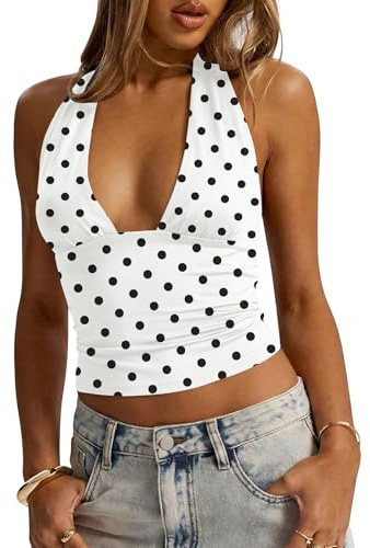 LOMON Women's Halter Crop Top Backless Tank Top