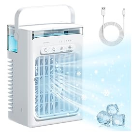 Mini Aire Acondicionado Portatil Silencioso 1000ml,Enfriador de Aire USB, Climatizador Frio Ventilador con hielo, 3 Velocidades, Temporizador 2/4/6H, Luz LED RGB Ideal para Oficina (White)
