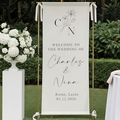 Cartel De Bienvenida Personalizado Para Bodas, De Estilo Minimalista Y Moderno; Pancarta De Tela A Medida, Cartel De Tela Para La Entrada A La Boda, Fondo Para La Despedida De Soltera(100x300 cm)