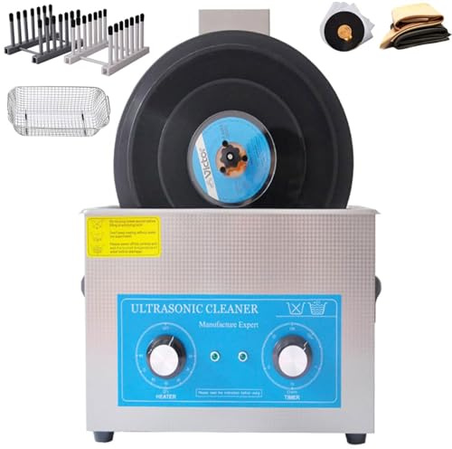 Vinylskivrengöringsmaskin, 6 l ultraljudsskiva rengöringssystem med dubbla frekvensvibrationer för rengöring 18-30 cm skivor och glasögon, klockor