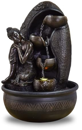 Zen'Light Krishna - Fuente de Interior con Bomba e iluminación LED, Resina, Talla única