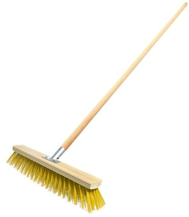 Heavy Duty Garden Broom with Handle, Outdoor 12″ Synthetic Hard Bristle Sweeping Brush with Metal Bracket for Cleaning Gardens, Yards, Patios, Deckings, Driveways (Yellow)