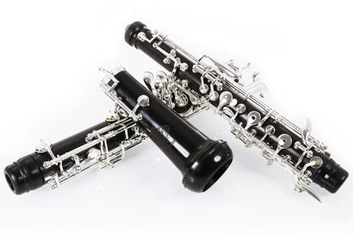Rochix Professional Performance Level WHS36 - Oboe con cuerpo de ébano plateado semiautomático, tono C 2 hojas, 1 paño limpieza, hisopo soporte para descanso del pulgar, estuche y más