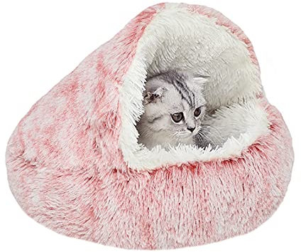 YUDANSI Katzenbett, 50cm Überdachtes Hundebett Katzenhöhlenbett Donut für Kätzchen welpen, Plüsch Kunstfell Nest flauschiges Hundebett Rund hundekissen hundesofa katzenbett für katzen und kleine Hunde