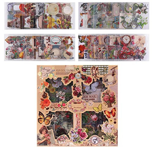 Lychii 500 Stück (100 Blatt) Scrapbooking Aufkleber, Selbstklebende DIY Aufkleber mit Vintage Pflanze für Scrapbook, Notizbuch, Journal, Kalender, planer