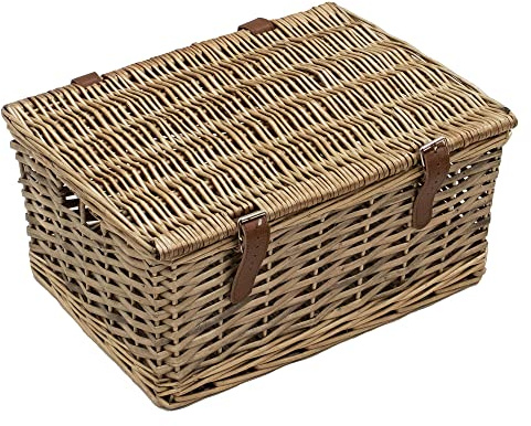 JVL Handmade Buff Wicker Hampers with Faux Leather Straps, Small