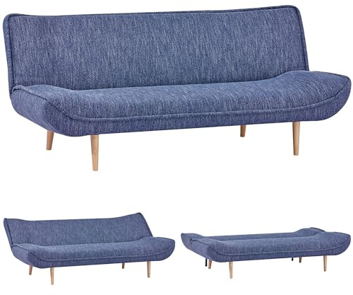EVERGREENWEB Divano Letto 3 Posti Clic Clac in Tessuto Imbottito colore Blu, Design Moderno, Schienale Reclinabile, Regolabile su 3 Livelli, Trasformabile in Comodo Letto, Gambe in Legno | SOFLA