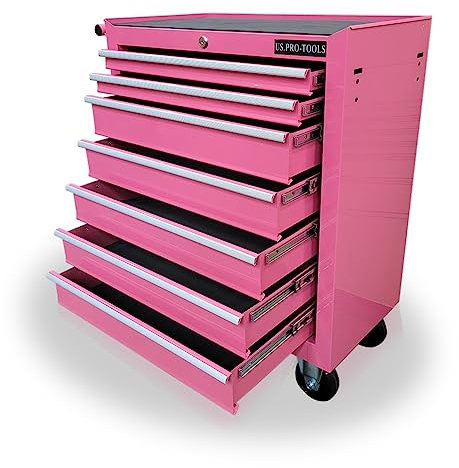 US PRO PINK TOOLS AFFORDABLE STEEL CHEST TOOL BOX ROLLER CABINET 7 DRAWERS