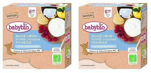 Babybio Gourde Brassé Chèvre Pomme Framboise 340 g (Lot de 2)