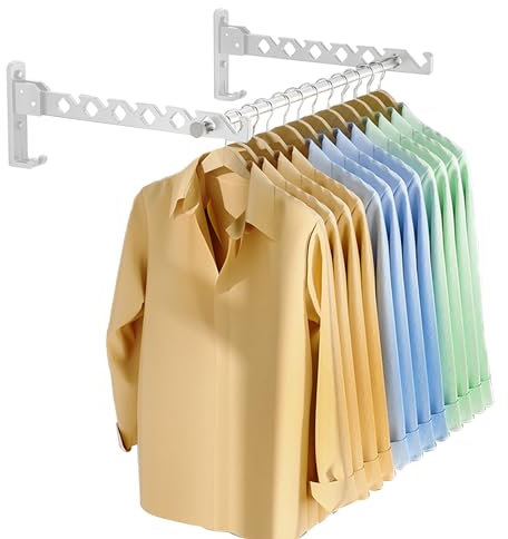 Lxoraziy 2 Pezzi Appendiabiti da Parete, Stendino Alluminio da Muro Ripiegabile a 90 grad, Stendibiancheria Pieghevole per Lavanderia con 40cm Asta per Appendere, Camera da Letto, Bagno(Bianco)