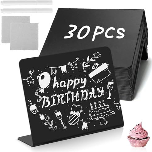 30 Stück Kreidetafel Klein Set,L-Aufsteller Mini Kreidetafel Schilder Preisschilder 100x75mm,Kleine Tafeln Schiefertafel zum Beschriften,Tischkarten für Hochzeit Geburtstagsparty Buffettisch
