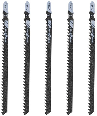 T344D - Hojas de sierra de calar con vástago en T de 6 pulgadas, 5 hojas de sierra caladora para madera, hojas largas multiusos para cortar rápidamente madera, madera contrachapada, madera dura,