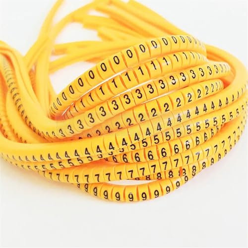 GSJNHY Kabelmärkning PVC-kabelmarkör EC-0 EC-1 kabel trådmarkör nummer 0 till 9 kabelstorlek 1,5 kvm gul färg PVC-kabel markörer isoleringsmarkör (EC-1-gul-0-9)