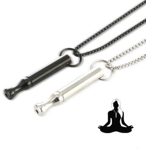 2Stück Rauchentwöhnung Hilfsmittel,Rauchfrei Halskette Raucherentwöhnung Gegen Panikattacken Atemkette Anti Rauch Breathing Kette,Atemhalskette Aufhören Angsthalskette,Nichtraucher (Silber+Schwarz)