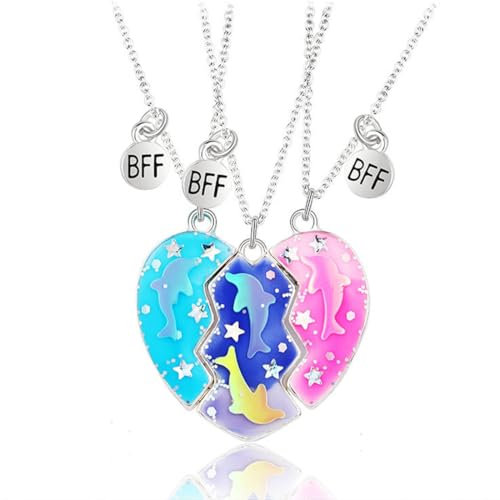NJCXOLA Collana BFF per 3, 3 Pz Collana Cuore Spezzato Collana Amicizia per 3 Collane per Bambine e Ragazze Collana Dell'amicizia Gioielli Regalo per Ragazze