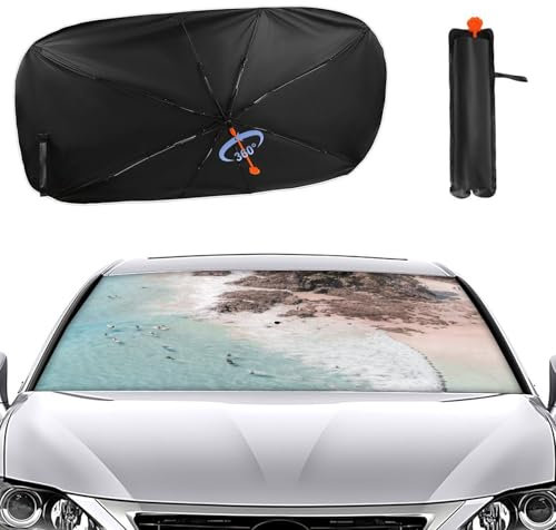 Hiseng Sonnenschutz Auto Frontscheibe Sonnenschirm Regenschirm, Auto Sonnenschutz Frontscheibe UV-Schutz, Meeresdruck Faltbares Windschutzscheibe Sonnenschutz Innen (Meer 1)