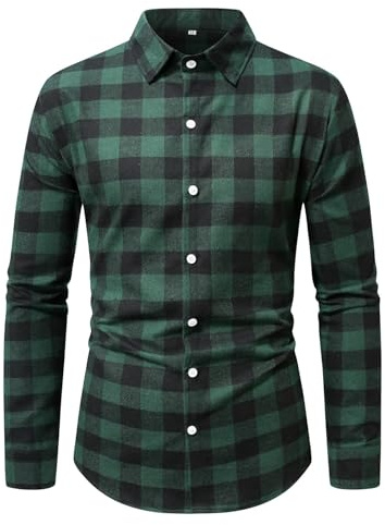 Foweknow Camisa de hombre a cuadros Slim Fit Camisa de manga larga Moda Regular Fit Casual Camisa Casual Cómoda Camisa de Leñador Camisa de Trabajo Ropa Diaria Sencillez Camisa Camisa para Exteriores