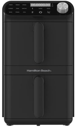 Hamilton Beach Air Fryer, 11L, Double Stack, 2460W, XXL, Space Saving Design, 9 Cooking Functions, Family Size, Non-Stick Dishwasher Safe Baskets, Black - HBA11B