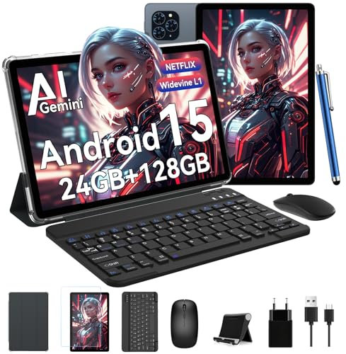 TABWEE Android 15 Tablet mit Tastatur - 24GB RAM+128GB ROM+2TB TF, Octa Core, Gaming Tablet 11 Zoll, Widevine L1, 1920x1200 FHD+IPS, 8000mAh Akuu, Gemini AI, 13MP+5MP KI Kamera, Face ID, 5G WiFi, GPS
