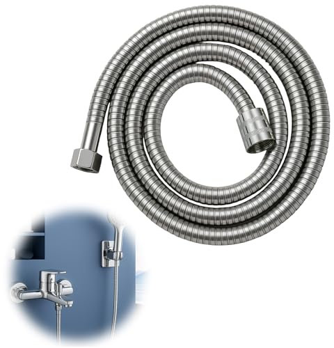 tiyiyok Tuyau Douche Souple, Tuyau Douche Inox 1.5 M, Antidéflagrant Résistant Aux Hautes Températures et Anti Torsion, Convient à Toutes les Douches, Flexible de Douche Pièces de Rechange, Argent