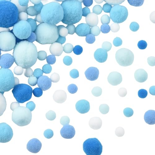 SUNNYCLUE 390 pz Palline di Pompon Blu In Poliestere Dimensioni Miste Casuali Decorazioni Rotonde Morbide e Soffici Piccole Palline di Pompon per Progetti Creativi Fai Da Te Progetti Artistici Feste F