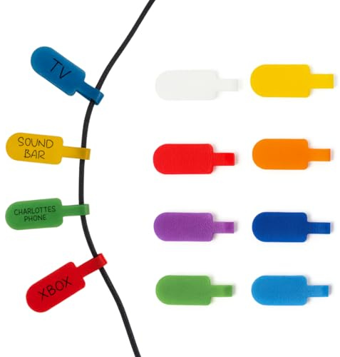 TidyNest | Write On Cable Labels Wrap | 24 Pack Medium | Write On Cable Labels Reusable Cable Markers Cable Tags for All Cables Multi-Coloured Medium & Large