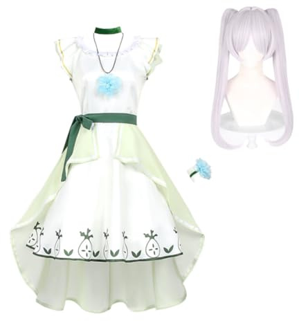 Noowye Costume de cosplay d'anime Frieren - Robe verte - Manches flottantes avec perruque - Costume de Noël - Halloween - Uniforme pour femme