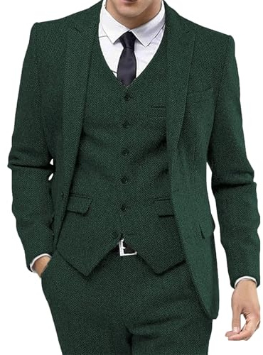 Completo da Uomo 3 Pezzi in Tweed a Spina di Pesce, Completo da Smoking con Revers a Lancia, Blazer, Gilet e Pantaloni, Abito Formale Cerimonia, Abito Ballo