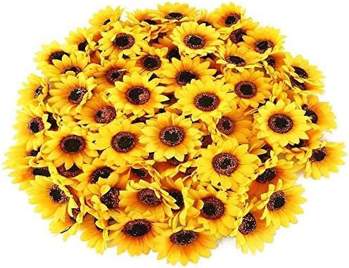 Minnhua 100PCS Cabezas Artificiales de Girasoles 4 cm Girasoles Flores Artificiales Cabezas Amarillo pequeño Girasoles de Seda para Bodas hogar jardín Decoración de Mesa Manualidades y Ropa Amarillo