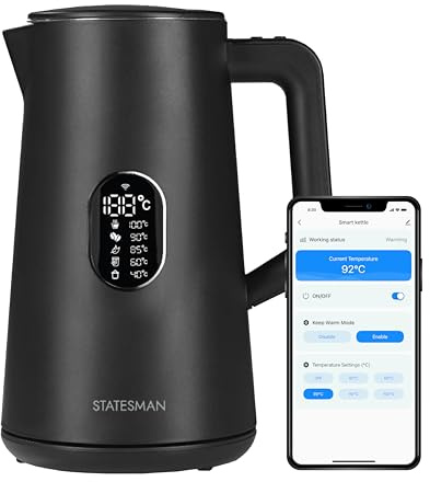 Statesman 1.5L Smart Digital Kettle, 1800W Fast Boil, Temperature Control with Display, 5 Preset Settings (40–100°C), 2-Hour Keep Warm, App & Alexa Control, 360° Cordless Base, Boil Dry Protection