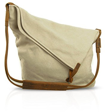 FANDARE Retro Umhängetasche Männer/Frauen 13 Zoll Laptop Business Crossbody Bag Outdoor Reise Camping große Kapazität Messenger Bag Atmungsaktiv Leinwand, weiß, L, Freizeitrucksack