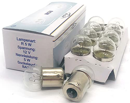 INION 10x Stück – R5W - BA15s - 12V - 5W - KFZ Beleuchtung – Glühlampe Kugellampe Schluss- Kennzeichen- Park- und Positionslicht Glühbirne Soffitte Autolampen