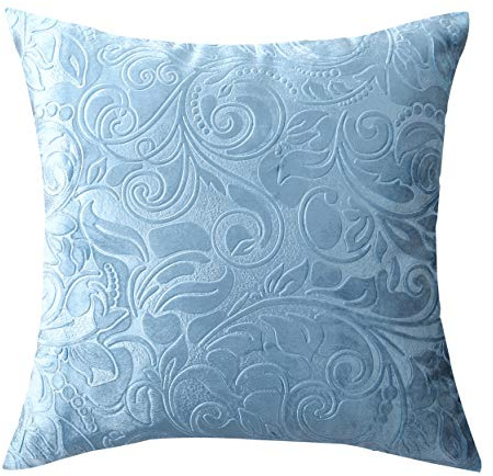 TangDepot Heavy Velvet Embossing Throw Pillow Cover, Classis Floral Anaglyph Velvet Fabric, Decorative Pillow Cover, Indoor/Outdoor Pillows Shell, Cushion Cover - (20 x 20, C03 Powder Blue)