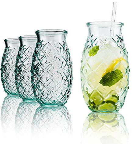 BigDean® Trinkgläser im Ananas-Design 700ml [4er Set] aus 100% Recyclingglas | Partygläser für Longdrinks · Cocktails · Softdrinks & Wasser | umweltbewusst · spülmaschinenfest · langlebig