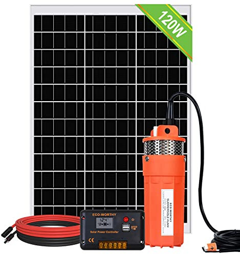 DCHOUSE Bomba Agua Kit De Pozo Profundo 120W, Acero inoxidable, De Bajo Ruido, Flujo Grande De 12V Cc Con De Panel Solar De 120W Para Riego, Pozo Profundo, Entrega Subcontratos
