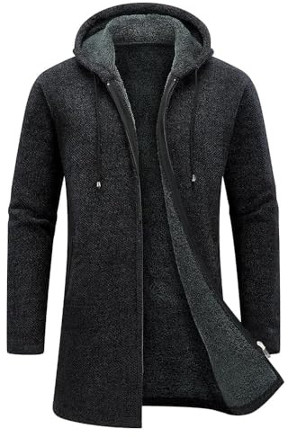 KUDORO Cardigan Homme Long à Capuche Zippé,Pull Homme Veste en Maille Homme Hoodie Épais et Décontractée Chandail Homme Sweats à Capuche Homme(Noir,M)