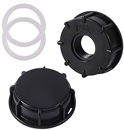FOGWOWO Adaptador IBC S60x6, rosca interior de 3/4 pulgadas con tapa de depósito, manguera de jardín, adaptador de grifo IBC, accesorio para tanque de agua de lluvia válvula de barril.