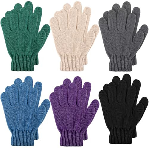 Boyiee 6 Paar Winter Zauberei Kinder Handschuhe Warme Vollfinger Dehnbar Kleinkind Fäustlinge Baby Strickhandschuhe (5-12 Jahre)