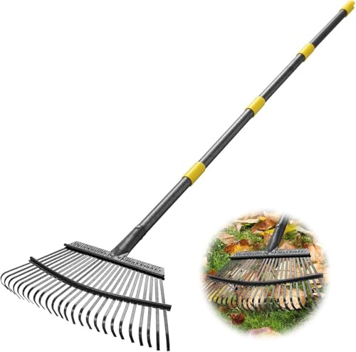 Rake for Leaves, Heavy Duty Leaf Rakes for Lawns & Yard - 65” Adjustable Long Handle 18” Width 25 Metal Tines - Gardening Rake for Adults Kids for Shrub,Grass,Mulch