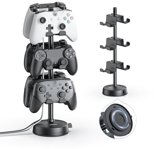 doenci Handkontrollsstativ i 3 nivåer för 6 PS5/PS4/Nintendo Switch/Xbox handkontroller, headset- och handkontrollsstativ med sugkoppsbas