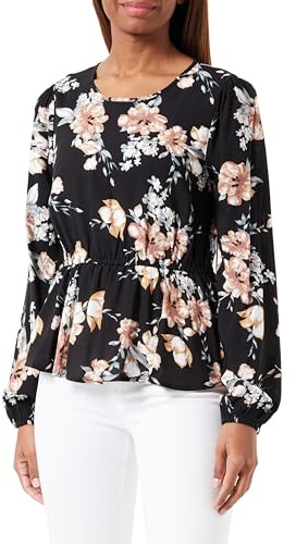 Only Onlnova Life L/S Peplum Top AOP Ptm Camicetta da Donna, Black/AOP:ay New Rosie Blossom, S