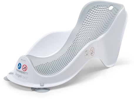 Foppapedretti Soporte de baño Aquolina, para niños desde el nacimiento hasta los 6 meses (hasta 9 kg), higiénico, ergonómico, malla suave, antimoho, ventosas para anclaje a bañera, blanco y gris