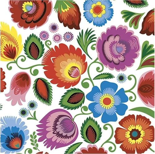 Maki 3-Ply Folk Paper Napkins Tissue Serviettes for Decoupage and Table Decoration Lunch Size 33cm x 33cm - Pack of 20 (Lowicz Colourful Cutout)