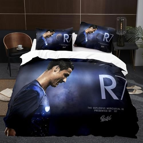 Rcxnm Fusstball Star Bettwäsche Set mit 3D, Muster: Fußballstar, 135 x 200 cm, Bettbezug 80 x 80 cm, für Jungen und Kinder