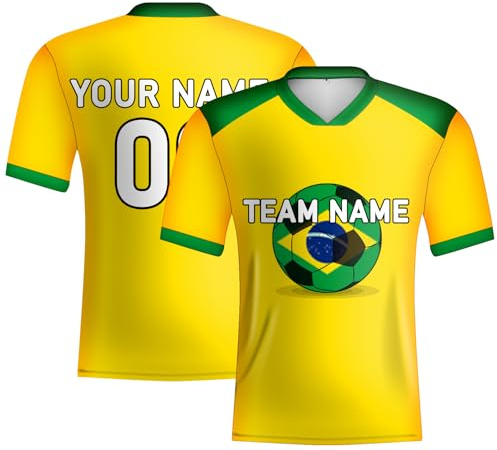 Maglietta da calcio del Brasile, per uomo/donna/bambino, maglietta per tifosi di calcio del Brasile, gialla e verde, personalizzabile, Giallo, L