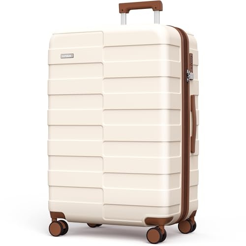 Vipbox Koffer Hartschale Groß 75cm (3 Jahre VIP-Service) Erweiterbar Leicht Polycarbonat Reisekoffer Ultra-Langlebige Trolley Handgepäck Große Kapazität mit 4 Rollen und TSA Schloss, Elegantes Weiß
