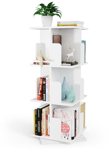 HaodaCulture Bibliotheque Rotative à 360 degrés, bibliothèque tournante, 3 Niveaux, étagère de Rangement pour Enfants et Adultes, étagère multifonctionnelle 40x40x98cm