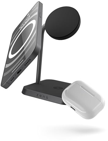 Zens Office Wireless Charger 2, MagSafe15W Wireless Charger for iPhone Air, 17, 16, 15, 14, 13, 12 and AirPods, Includes 24W Power Adapter (EU, UK, US) and 1.5M Integrated Cable, Black