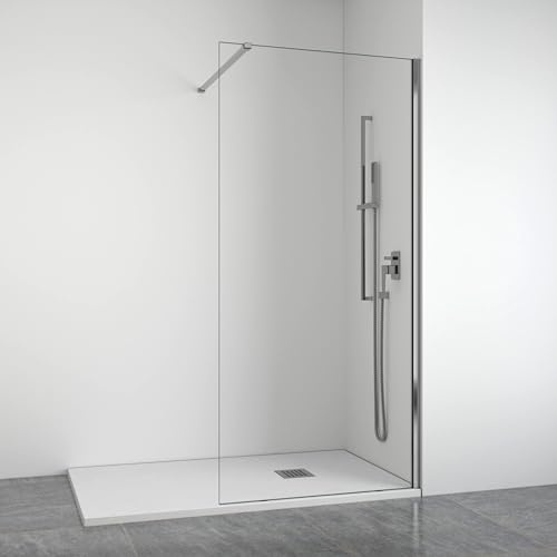 BELLOBATH - Mampara de ducha frontal panel fijo - Transparente - Cristal templado 8 mm Antical en ambas caras - Perfilería Cromo - Ancho adaptable 60-62 cm - Alto 195 cm