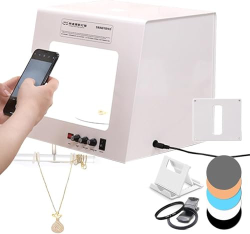 Lbxlhr Mini Estudio fotográfico de joyería Profesional, Caja de luz para fotografía, softbox con Plato Giratorio de 360° Incorporado, 3000-5500k, para fotografía y vídeo de joyería(TB200)
